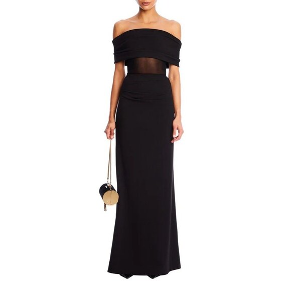 SER.O.YA Isabel Gown Dress in Black Off Shoulder - Picture 1 of 5